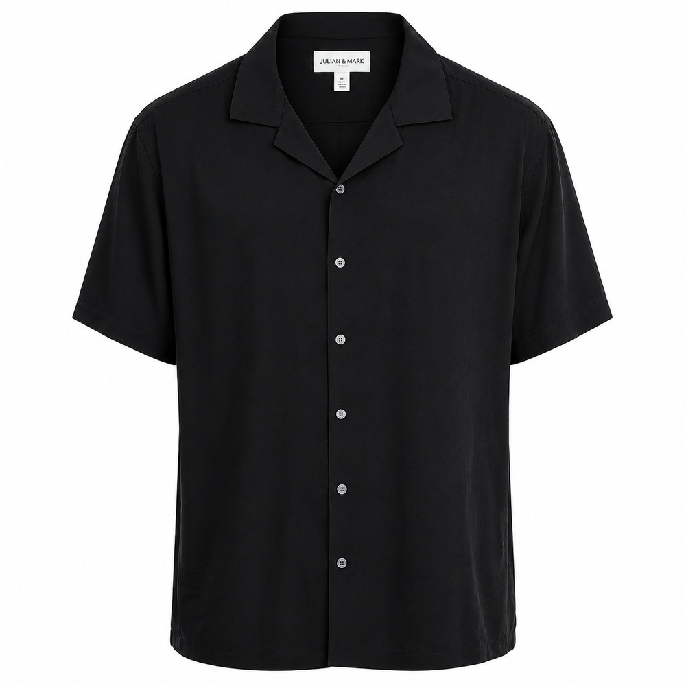 Julian & Mark Mens Bamboo Windowpane Camp Shirt Black XXL Short Sleeve New